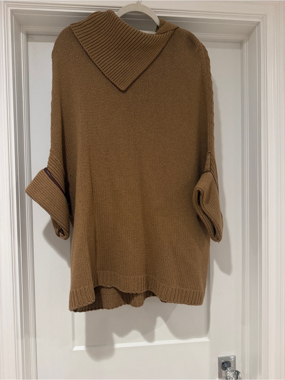 Massimo Dutti Camel Brown Folded Turtleneck Poncho Sweater